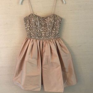 Sequin and silk fit and flare dress